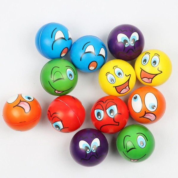 12 st 6,3 cm Mjuka PU-skum Svampar Uttryck Grimas Leende Ansikte Pressboll Anti Stressavlastande Boll Random Color