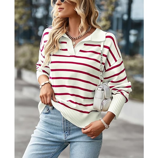 Naisten Cardigan-neulepaita, raidallinen, pitkähihainen, syksy-talvi, streetwear Red XL