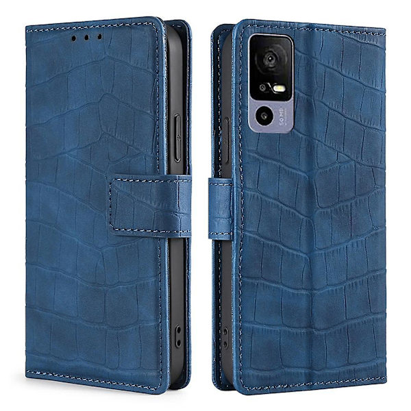 Crocodile Texture Wallet Stand Case til TCL 40R 5G, Skin-touch Feeling PU Leather Mobiltelefon Cover Blue Style B TCL 40R 5G