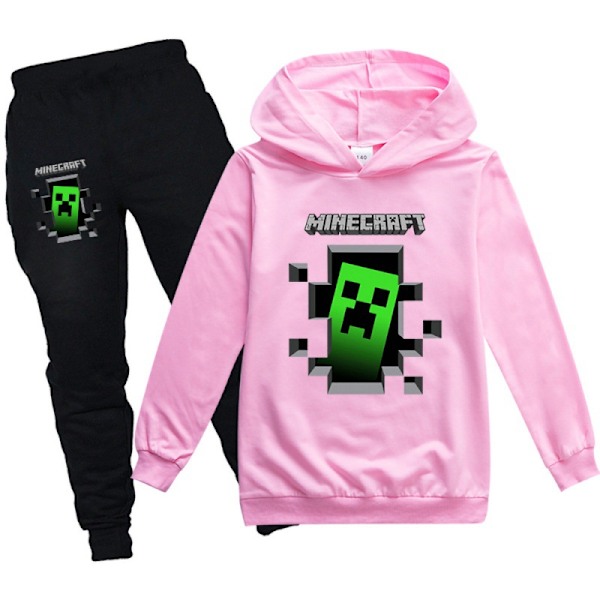 Minecraft Hoodie Pojkar Barn Gamer Svart Creeper Inuti Huvad Tröja E 100CM