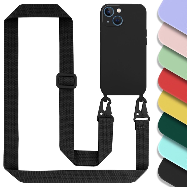Handy Kette til Apple iPhone 13 MINI Silikon beskyttelseshülle med langvarig verstellbaren Kordel Band Hals Band Lanyard LIQUID BLACK iPhone 13 MINI
