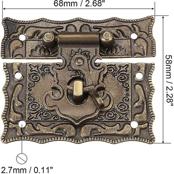 2 set lås med spänne i trä, låda, rektangulär låsbygel, 68 x 58 mm, present