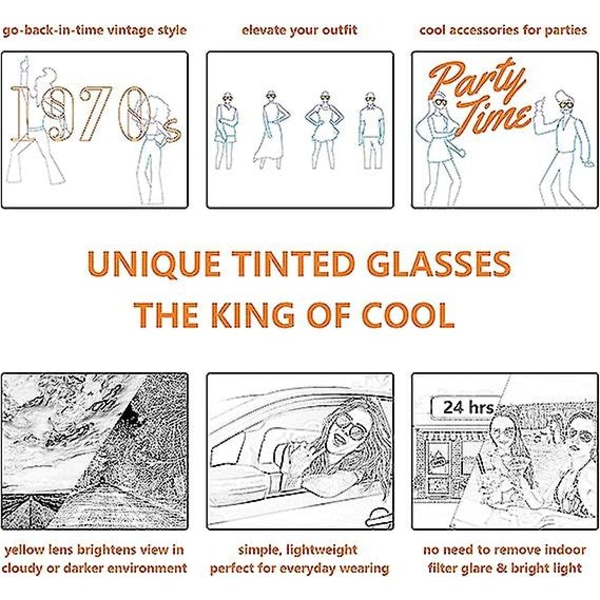 Vintage Retro 70-talls solbriller for kvinner og menn - Klassisk stor firkantet flygerbrille - Uv400 - Trendy oransje briller