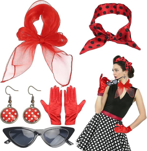 5-delt Rockabilly Tilbehør - 1950'er Kostume Sæt Til Kvinder