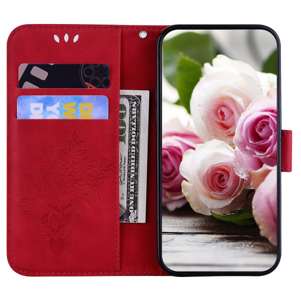 Veske til Samsung Galaxy A52 5g Cover Coque Butterfly And Rose Magnetic Wallet Pu Premium Lær Flip Card Holder Telefonveske - Rød Red