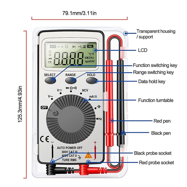 Digitalt multimeter automatisk rækkevidde voltmeter tester måler spændingsmåler lomme multi tester med NCV- kontakt tester As Shown