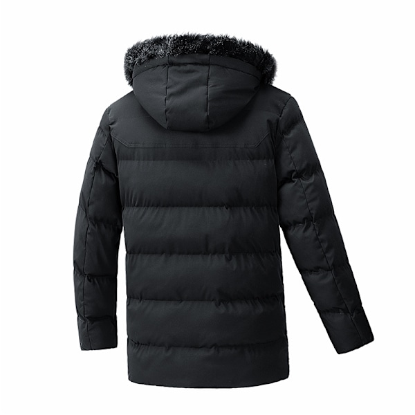 Vinterjakke til mænd 2024 - Lang, med hætte, varm, vindtæt, tyk fleece, parka, pelskrave, klassisk, afslappet Verde XS