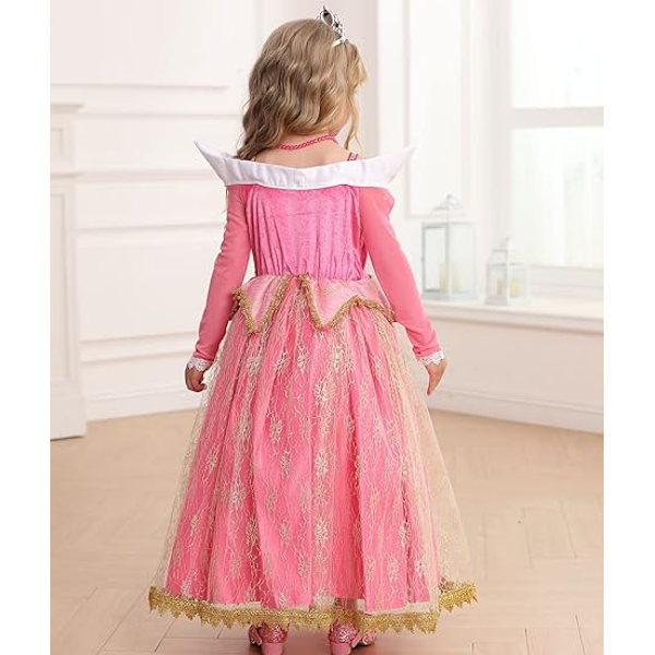 Prinsessakostym för flickor, rosa prinsessklänning för småbarn, födelsedag, Halloween, jul, cosplay-festkläder 100cm