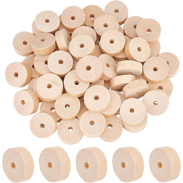 60 stk ubehandlede trehjul 30 mm diameter blanke treskiver 6,5~7 mm hull runde hjul trestykker DIY-prosjekt maling dekorasjon håndverk