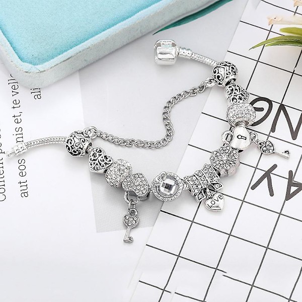 Pandora Plata Style Charm Armband Dam Diy Hänge Armband 8