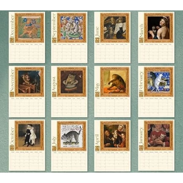Weird Medieval Cats Calendar 2024-kalender 12-måneders vægkalender, der kan hænges op til kontoret til hjemmet Gavebelagt papir 11 * 8,5 tommer (1 PC)