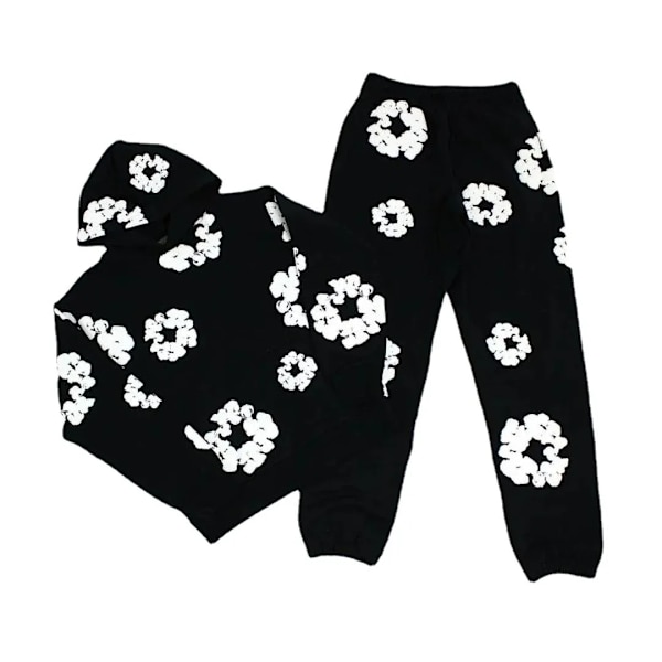 Y2K 2-delad träningsset för män och kvinnor Hip Hop Grafisk långärmad huvtröja och sweatpants Huvtröja set-black XL