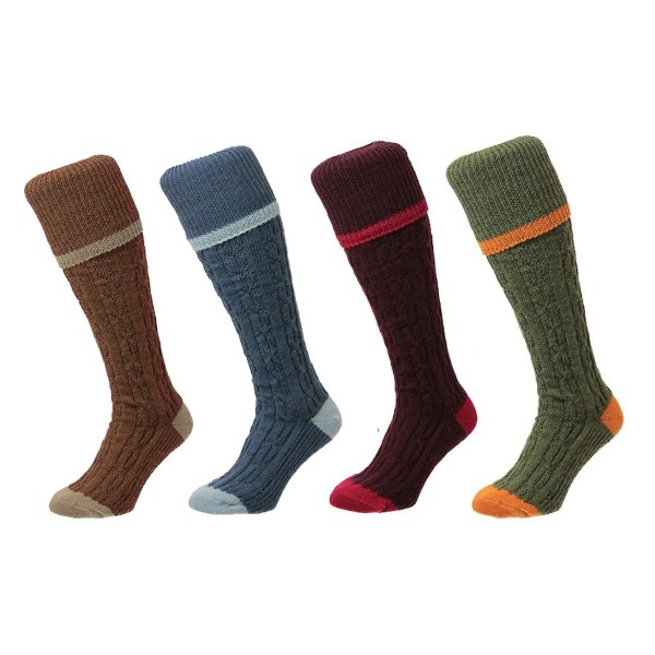 Bisley Shooting Socks - Cable Stripe - Wool Blend traditional hunting stockings Conker UK 9 - 12