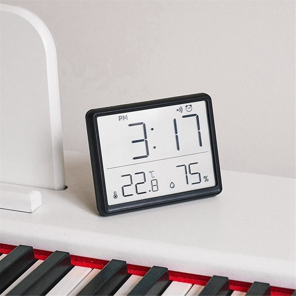 Multifunktionell Termometer Hygrometer Automatisk Elektronisk Temperatur Fuktighetsmätare Klocka Hushålls Termometer Black