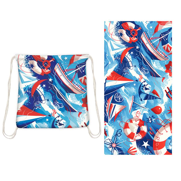 New Beach Towel Backpack with Storage Function, 140 x 70 cm 2-in-1 Foldable Printed Bath Towel YTB-001-8