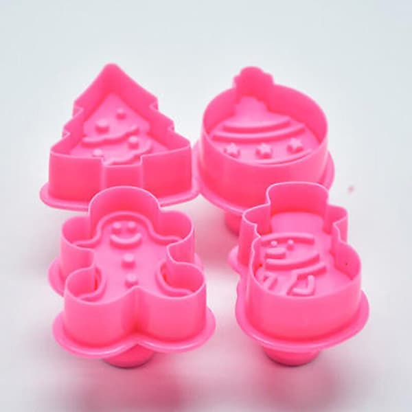 4 stk./sett Julekakekjeks Stempel Kutter Form Fondant Kakeform Baking Pink 1 Set