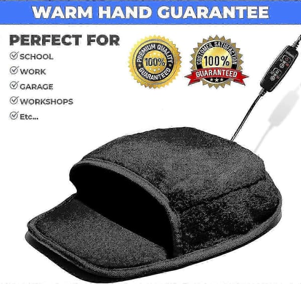 USB-oppvarmet musematte håndvarmer - 3 temperaturer - Kontroller inkludert Black