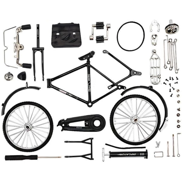 Cykel DIY-modell i skala, 51 delar 1:10 Simuleringsmodell i retro-legering, Mini-modell i järnkonst med pump och portfölj, Bordsprydnad