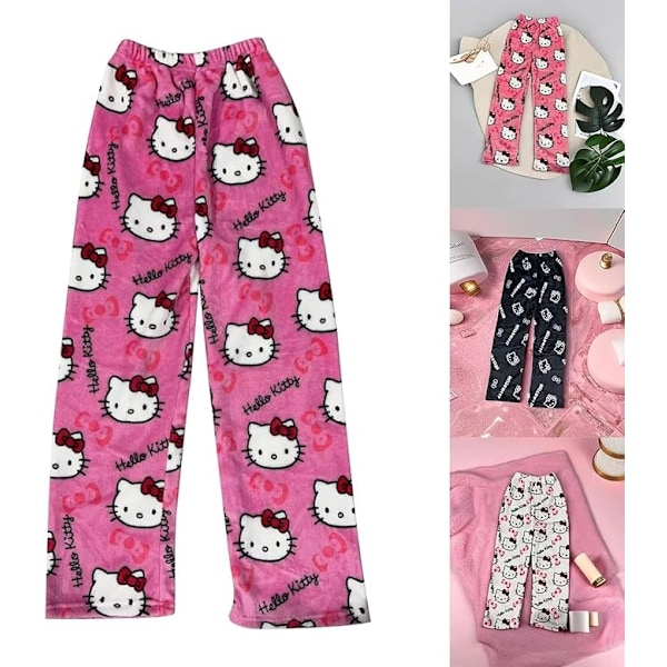 Hello Kitty Flanell Pyjamas Mjuka Kawaii Pyjamas Hembyxor Cartoon Casual Anime Bekväma Höst- och Vintervarma Pyjamas Casual Byxor pink XL