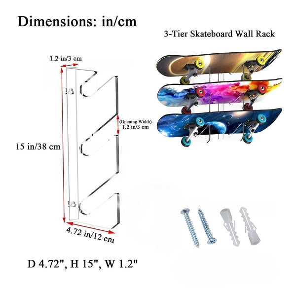 1 par Skateboard Display Rack Akryl Väggstativ Fast montering inomhus Flytande Skateboard Förvaringsfäste Vägghållare Transparent