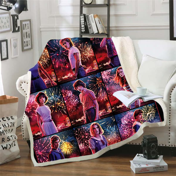 Stranger Things 3D-printet ullteppe, flanell, 70*100 14