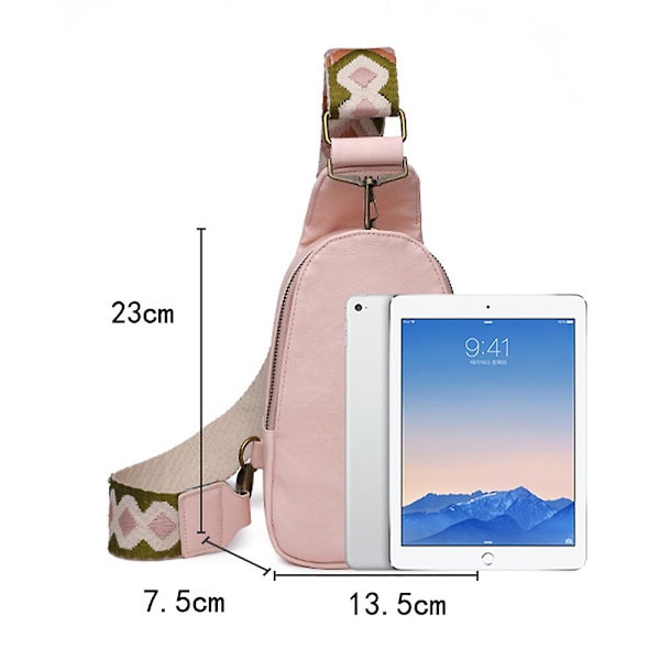 Slingväska i Läder, Liten Midjeväska, Bröstväska med Rem för Flickor och Kvinnor, Present Pink