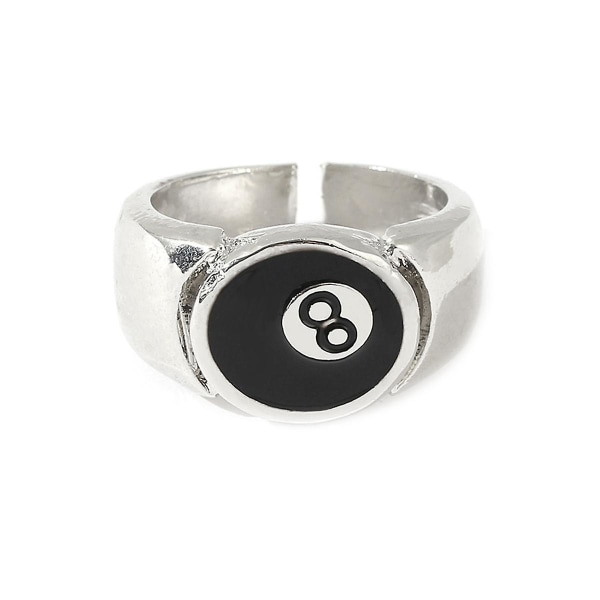 8 Ball Pool Ball Ring, Justerbar Nummer Sort 8 Otte Pool Billard Ring, til Pool-elskere, Billard Mænds Ring Silver