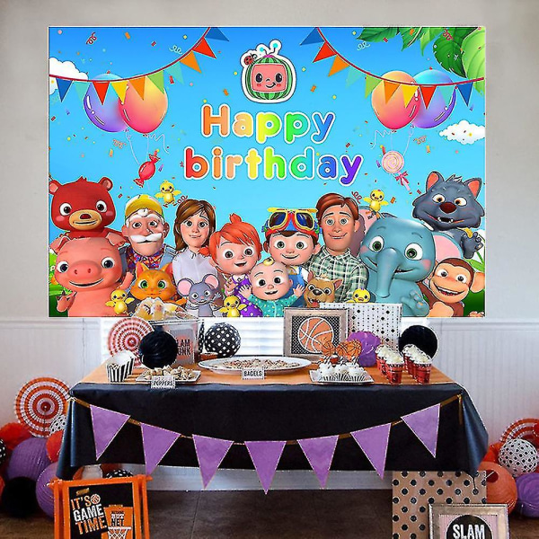Sarjakuva Cocomelon Party Tausta Hyvää syntymäpäivää Printed seinä taustagrou