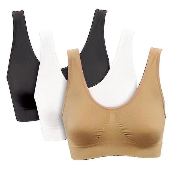 3-pack sport-bh för kvinnor, trådlösa yogabhar, tank top, högintensiv push-up M