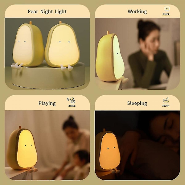 Yövalot lapsille, USB-ladattavat lamput, BPA-vapaa ABS+silikoniyöpöytälamppu imetykseen, väriä vaihtava, keltainen päärynä