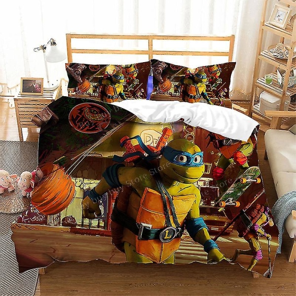 2023 Teenage Mutant Ninja Turtles Nya film Sängkläder Set Påslakan Örngott Set Barn Anime Rum Decor Cartoon Täcke Överdrag Present T-10 EU Single-135x200cm