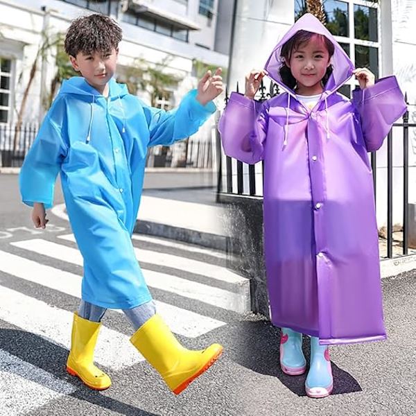Barnregnponchos, Vattentät Regnponcho för Barn, Bärbar Återanvändbar Regnrock för Skola, Camping, Nödlägesbarn lämplig för 100-140CM blå