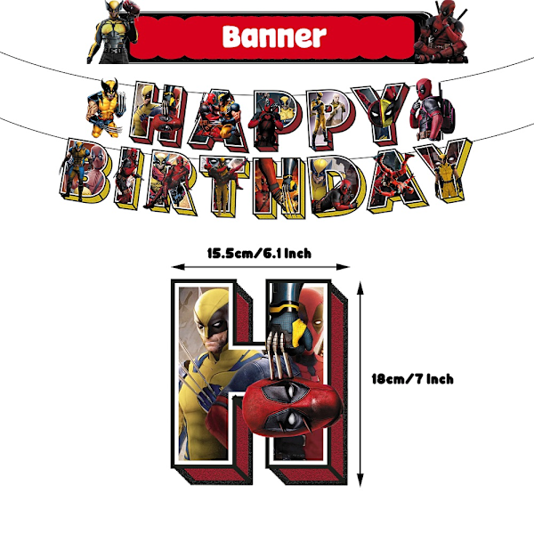 Deadpool Wolverine Teemainen Hyvää Syntymäpäivää Banneri Ilmapallot Set Kakun Koriste Juhlakoristelu