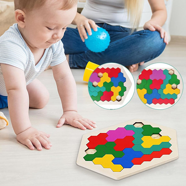 Ryska blockpussel, hexagonpussel för barn och vuxna, bärbara tangramgeometri logiska intelligenslekar