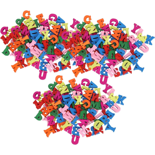 Qcwwy fargerike bokstavknapper i tre, 300 bokstavknapper for klær, sying, undervisning, scrapbooking, håndverk, dekorasjon, gjør-det-selv.
