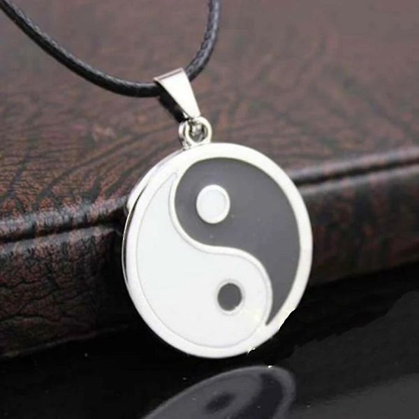 Pu Nahkakaulakorut Vintage Ruostumaton Teräs Yin Ying Yang Ripustin Kaulakoru Mustavalkoinen Kaulakoru Miehille Korut