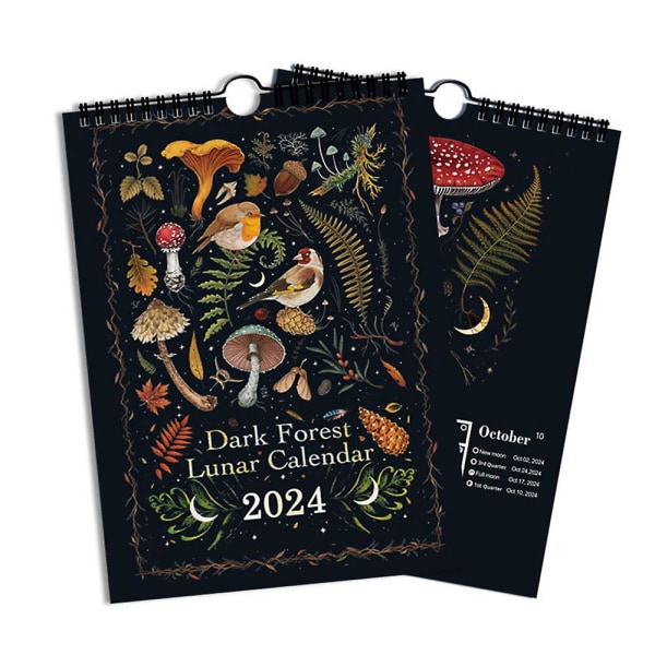 2024 Mörk skogsmånekalender Månadsvis Veckovis Daglig Tidsplanering Väggkalender Konst Hemmakontorsdekoration