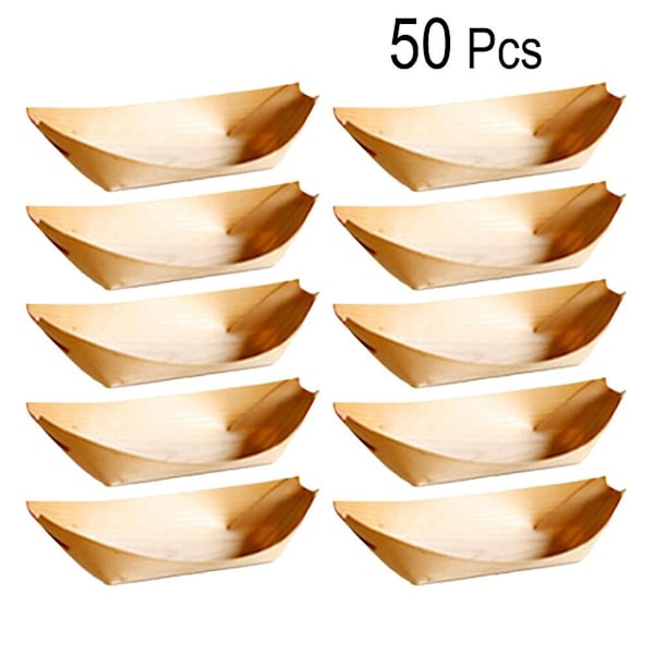 50 stk Engangs Trebåt Store Naturlige Bjørk Tre Serveringsbåter Tallerkener Retter For Mat Snacks Nibbles (6x4x2cm) As Shown Size 1
