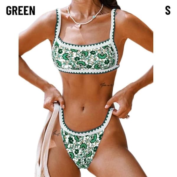 Tryckt Bikini Baddräkt Bikini Set GRÖN M grön green M