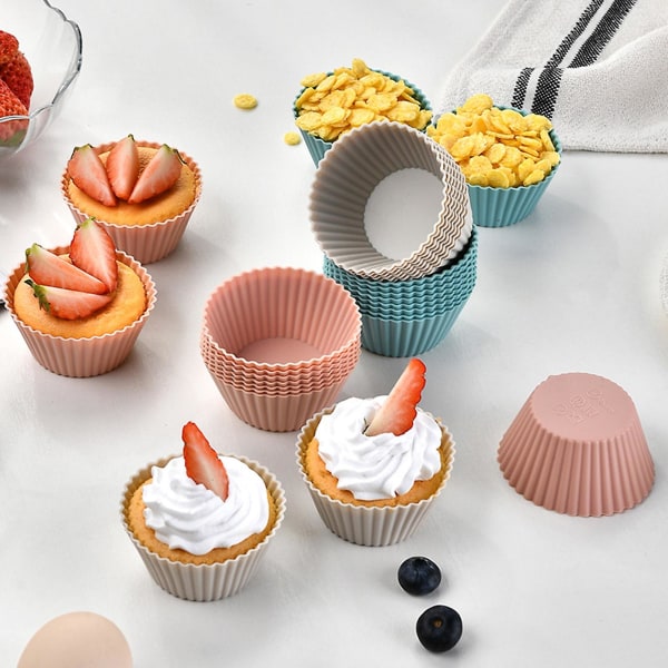 12/24 kpl/setti silikoninen muffinivuoka pyöreä tarttumaton elintarvikelaatuinen BPA-vapaa astianpesukoneen kestävä kakku cupcake leivontamuotti keittiötarvikkeet Tianyuhe 12pcs