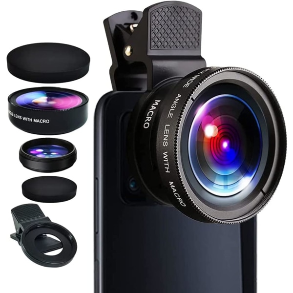 2 i 1 mobiltelefon kamera linsesæt, smartphone kamera linse linse makro telefon linser, 37 mm justerbar klip-on mobiltelefon linse til smartphone