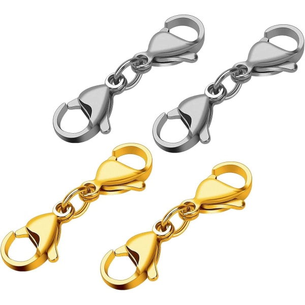 4 stykker smykkespenner-kobling Doble hummerspenner erstatning (gull+sølv)