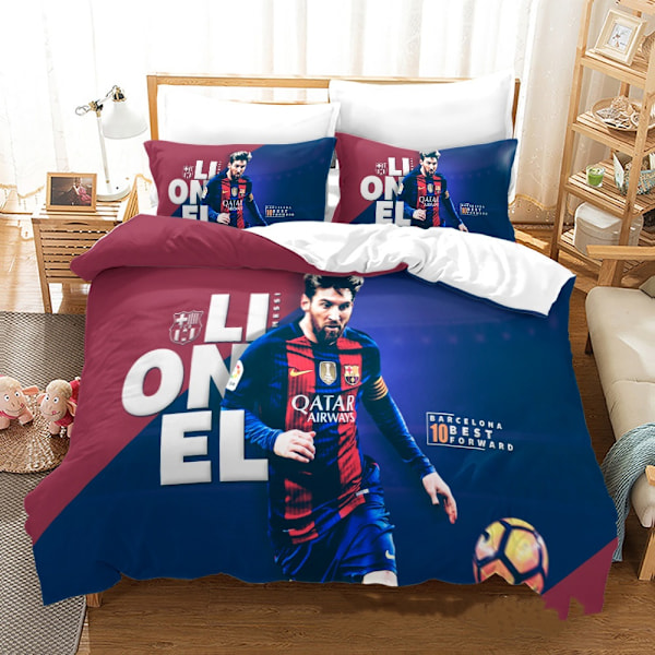 Messi 3D-tryckt tredelad täcke, lakan och örngott