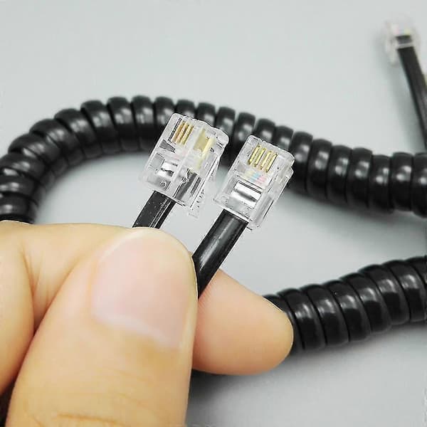 Rj9 Telefonrørledning til telefon/håndset sort/rød/hvid krøllet 1,85m