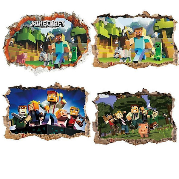 (Sæt med 4) Creeper Inside Wall Decal, Minecraft Run Away