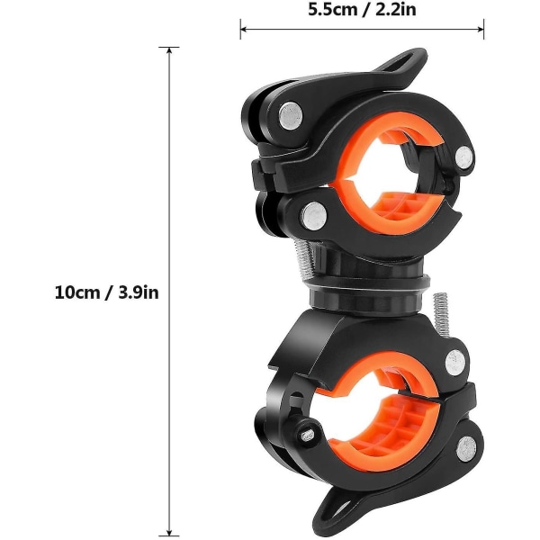 2 stk. cykellygteklemme, 360 graders roterende cykellygteholder, universal clips lommelygte cykelholder, til cykelled lampeholder