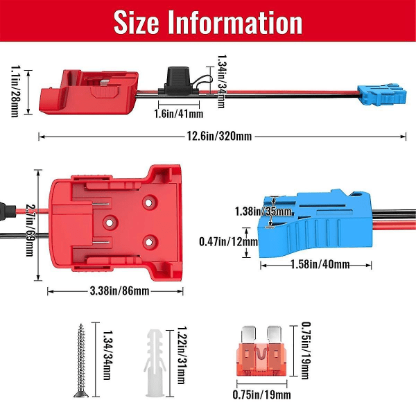 Strømadapter for Power Wheels med ledningsnettkontakt 12 AWG-ledning med 40A sikring for Peg-Perego Red