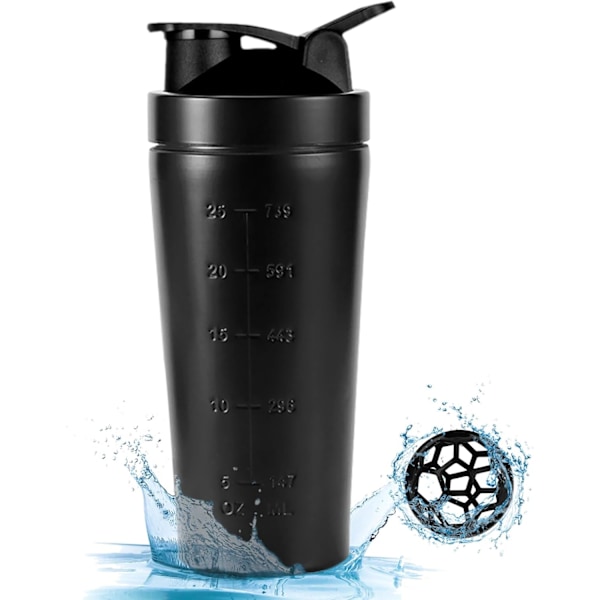 750ml Stainless Steel Shaker with Mixing Ball, Ideal for Protein Shakes - BPA Free and Leak Proof - Perfect for Fitness, Yoga and Other Sports