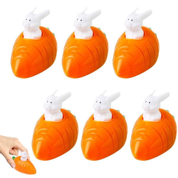 Kongque - 6 stk. Bunny & Carrot Pull Back Racers Fyldt Påskehare, Gulerodslegetøj Påskelegetøj til børn Oprulningskaniner Påskegaver til børn til let