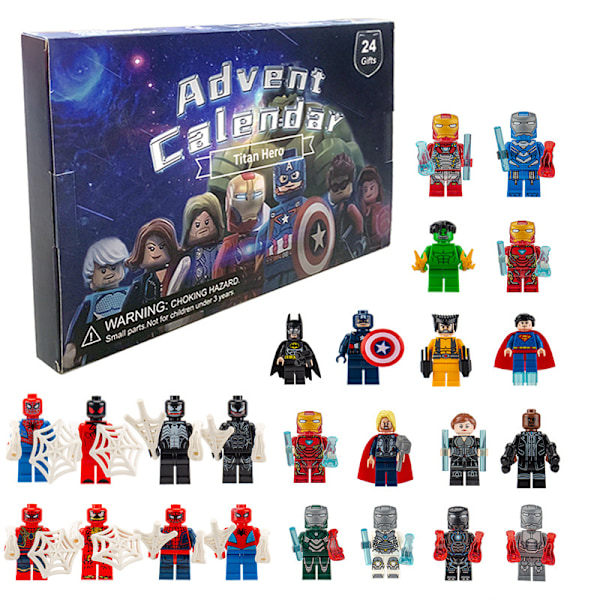 Joulukalenteri 2024 söpöillä pelihahmoilla Avengers Building Blocks